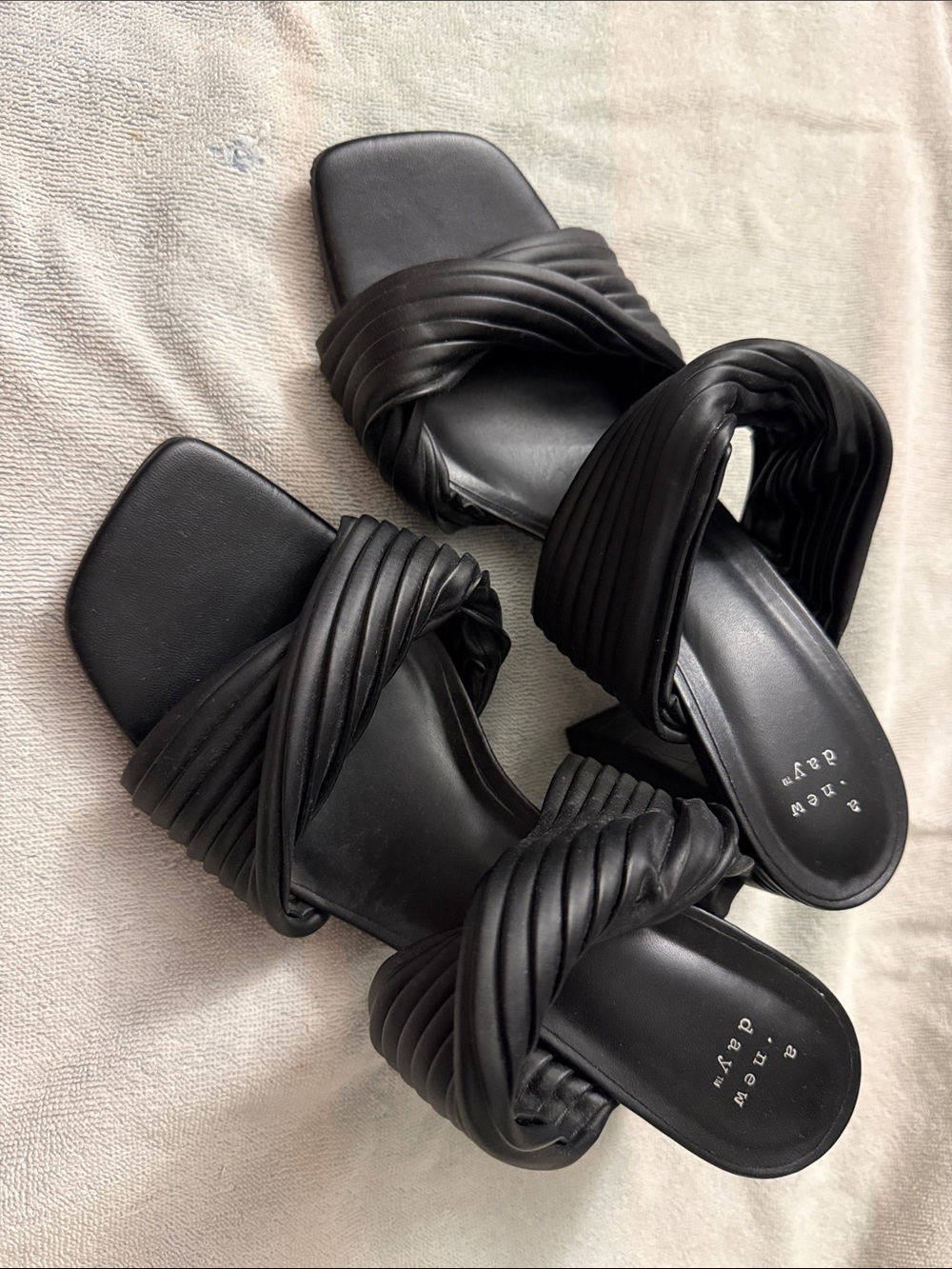 a new day Black Twisted Strap Square-Toe Slide Mules